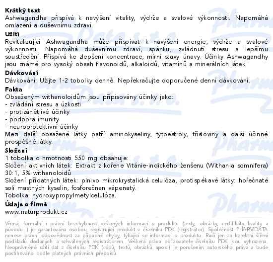 Příbalový leták - Naturprodukt Ashwagandha organic 500mg 60 tobolek
