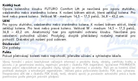 Příbalový leták - 3M FUTURO Kolenní bandáž Comfort Lift 76587DAB M