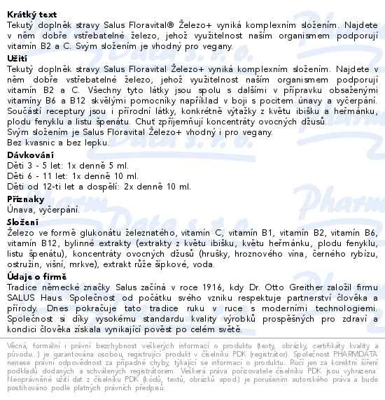 Příbalový leták - Salus Floradix Floravital železo+ 250ml