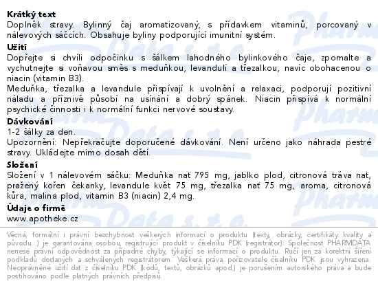 Příbalový leták - Apotheke Spánek&Relax čaj + vitamin B3 20x1.5g