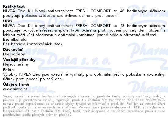 Příbalový leták - NIVEA Kuličkový deodorant Fresh Comfort