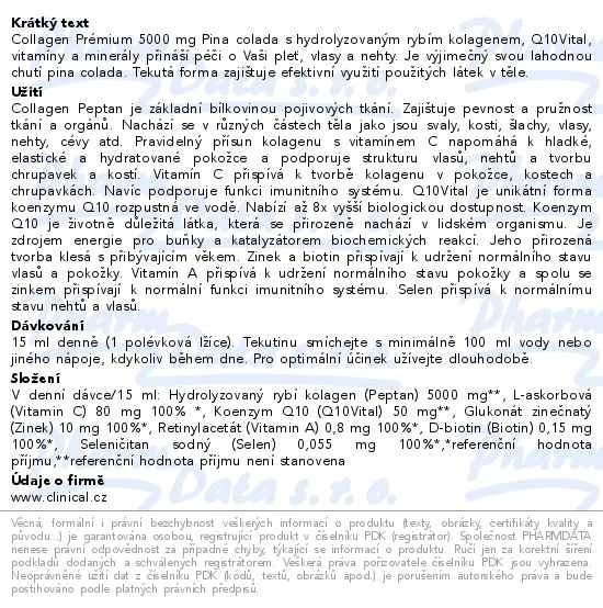 Příbalový leták - Clinical Collagen prémium 5000 mg piña colada 300ml