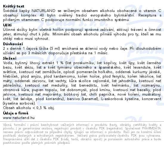 Příbalový leták - NATURLAND Švédské kapky + vitamin C 250ml