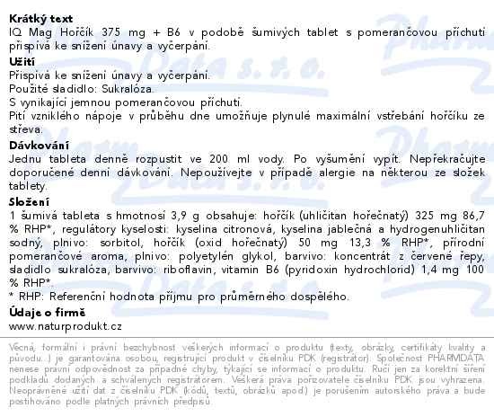 Příbalový leták - IQ Mag Hořčík 375mg+vit.B6 pomeranč šum.tbl 20ks