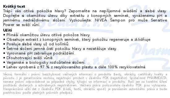 Příbalový leták - NIVEA MEN Sensitive Power šampon 250ml