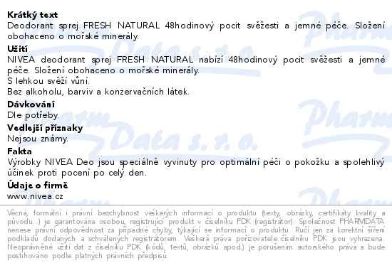 Příbalový leták - NIVEA Sprej deodorant Fresh Natural 150ml