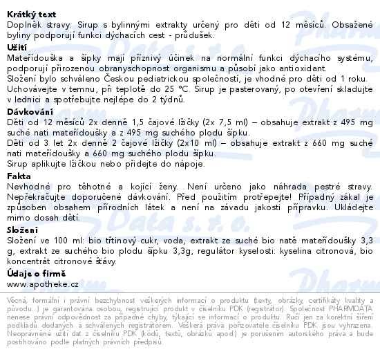 Příbalový leták - Apotheke Pohádkový průduškový sirup 1+ BIO 250g