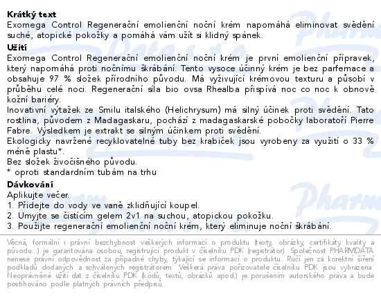 Příbalový leták - A-DERMA Exomega CONTROL Emolien.noční krém 200ml