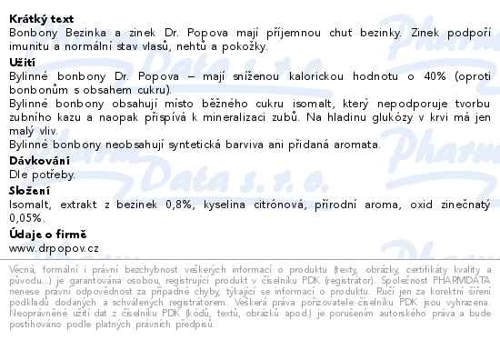 Příbalový leták - Dr.Popov Bonbony Bezinka a zinek 70g