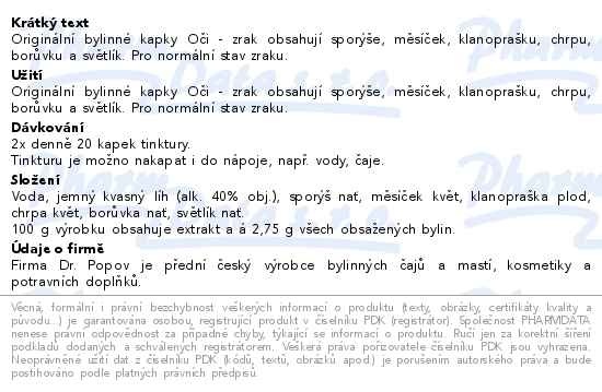 Příbalový leták - Dr.Popov Kapky bylinné Oči zrak 50ml