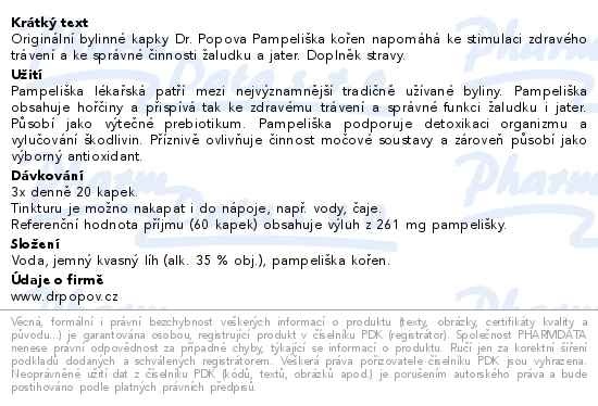 Příbalový leták - Dr.Popov Kapky bylinné Pampeliška kořen 50ml