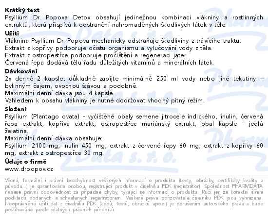 Příbalový leták - Dr.Popov Psyllium Detox 120 kapslí