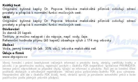 Příbalový leták - Dr.Popov Kapky bylinné Vrbovka malokvětá 50ml