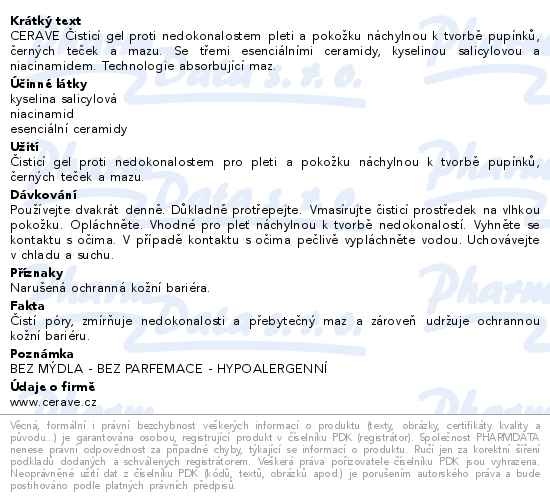 Příbalový leták - CERAVE Čisticí gel proti nedokonalostem 236ml