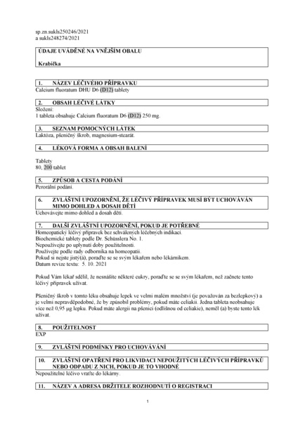 Příbalový leták (SUKL) - Calcium fluoratum DHU D5-D30 tbl.nob.80