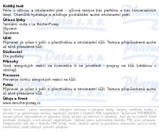 Příbalový leták - LA ROCHE-POSAY Toleriane Sensitive Riche 40ml