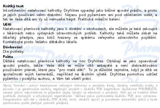 Příbalový leták - DryNites natahovací kalhotky pro chlapce 3-4 roky JUMBO BOX 16x4