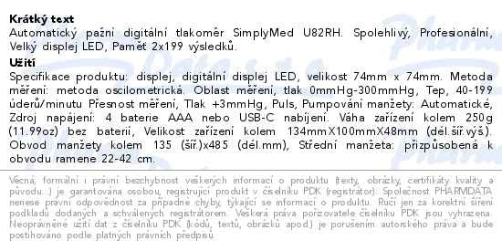 Příbalový leták - Tlakoměr digitální pažní Moje lékárna