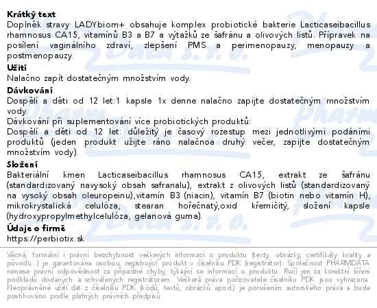 Příbalový leták - iProbio LADYbiom+ 30 tobolek