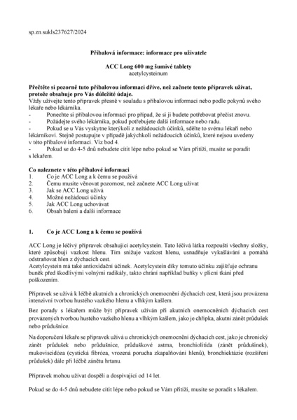 Příbalový leták (SUKL) - ACC Long 600mg 20 šumivých tablet