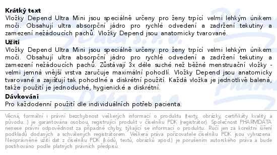 Příbalový leták - Depend Liners Ultra mini inkont.vložky ženy 22ks