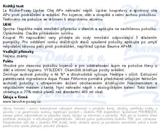 Příbalový leták - LA ROCHE-POSAY LIPIKAR AP+ mycí olej refill 400ml