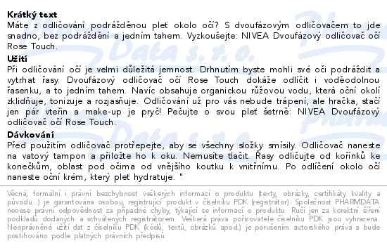 Příbalový leták - NIVEA Dvoufázový odličovač očí Rose Touch 100ml