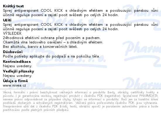 Příbalový leták - NIVEA MEN Sprej antiperspirant pro muže Cool Kick 150ml