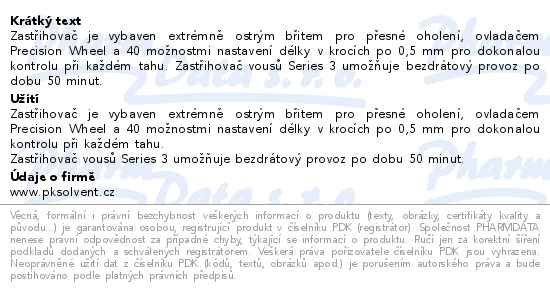 Příbalový leták - Braun Series 3 BT3 zastřihovač vousů BT3520