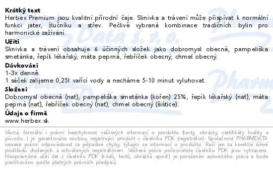 Příbalový leták - HERBEX Slinivka a trávení 20x1.5g