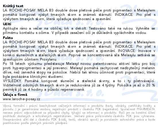 Příbalový leták - LA ROCHE-POSAY MELA B3 pleťová péče 50ml