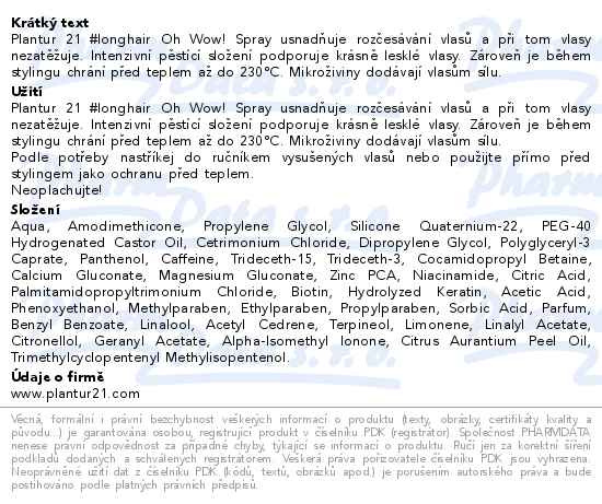 Příbalový leták - Plantur 21 longhair Oh Wow! Spray bezop.péče 100ml