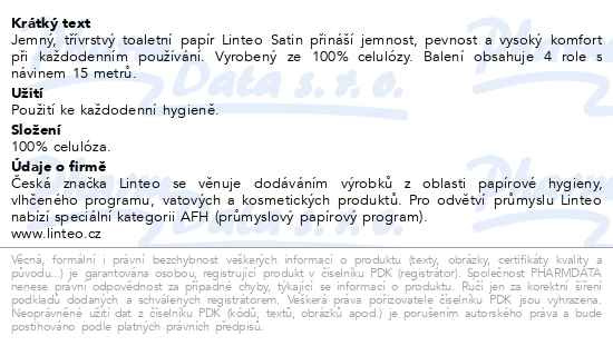 Příbalový leták - Linteo Toaletní papír SATIN 3vrstvý bílý 4role