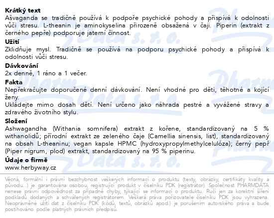 Příbalový leták - Herbyway Ašvaganda extrakt z kořene vzorek na 5dní