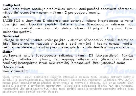 Příbalový leták - BACENTOS + vitamín D orální probiotikum 30 tablet