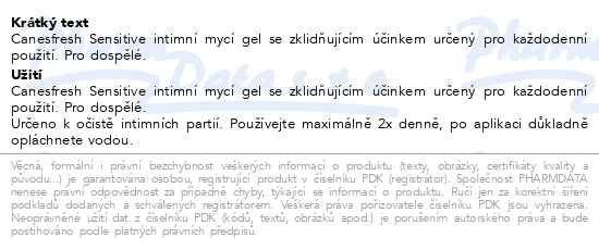 Příbalový leták - Canesfresh Sensitive intimní mycí gel 200ml