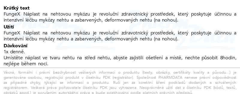 Příbalový leták - FungeX náplast na nehtovou mykózu 14ks
