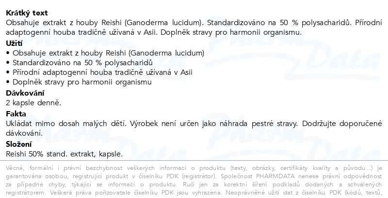 Příbalový leták - Reishi 50% extrakt 500mg cps.60