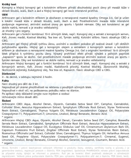 Příbalový leták - Arthrocann CBD gel+Arthrocann hřej.CBDgel 2x75ml