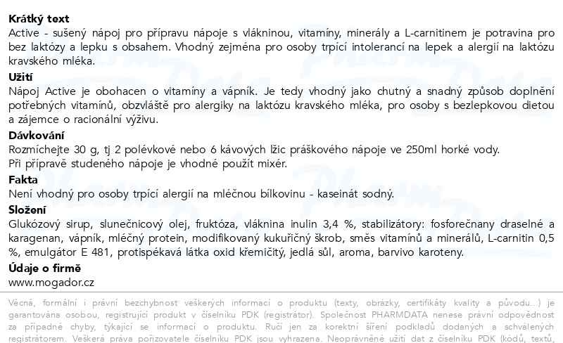 Příbalový leták - Activemilk 400g