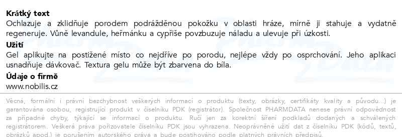 Příbalový leták - Nobilis Tilia Zklidňující gel na hráz 15ml