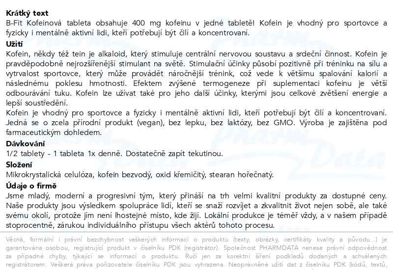 Příbalový leták - B-Fit Kofein 400mg 60 tablet