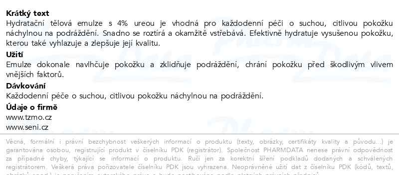Příbalový leták - Seni Care hydratační tělová emulze 4% urea 500ml