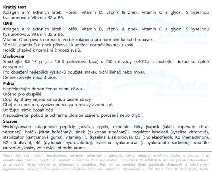 Příbalový leták - Vital Proteins Active Complex Collagen citron 357g