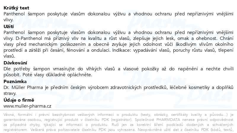 Příbalový leták - Panthenol šampon na normální vlasy 250ml Dr.Müller