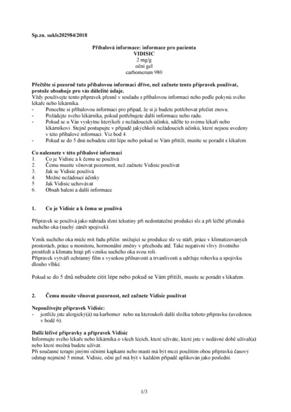 Příbalový leták (SUKL) - Vidisic 2mg/g oph.gel 1x10g