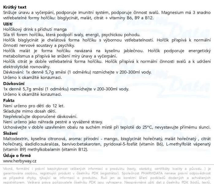 Příbalový leták - Herbyway Magnesium 3 formy hořčíku 1 200 mg,  příchuť mango