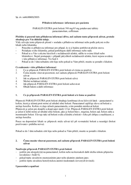 Příbalový leták (SUKL) - Paralen Extra proti bolesti 500mg/65mg tbl.flm.24