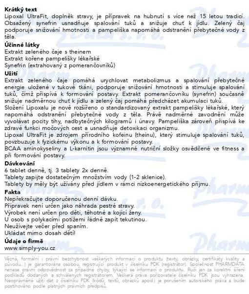 Příbalový leták - Lipoxal UltraFit 180 tbl.