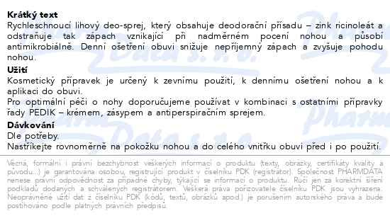 Příbalový leták - PEDIK DEO sprej do obuvi 150ml